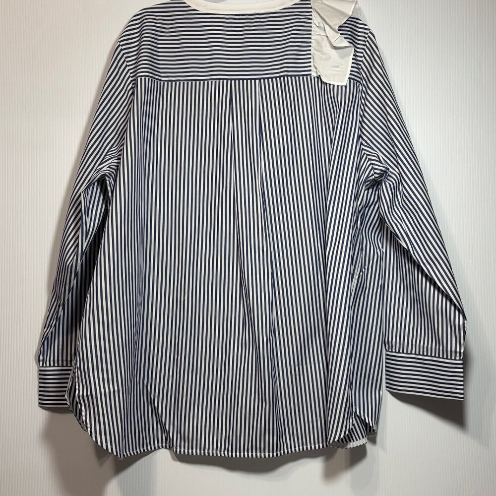 Harshman Vivienne Popover Tunic 2X Navy Stripe Cotton Ruffle Boho Coastal Preppy - Picture 9 of 11